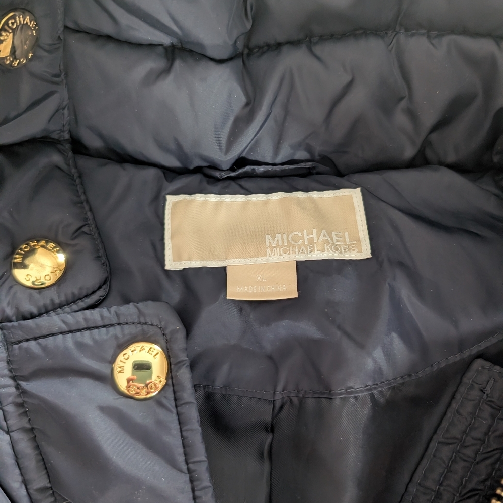 Michael Kors Down Hooded Puffer Coat XL Dark Navy Blue - Picture 4 of 10